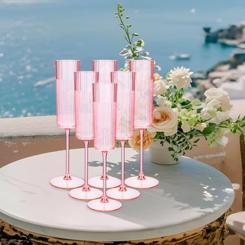 36 Pack 6oz Pink Plastic Champagne Flutes X81198