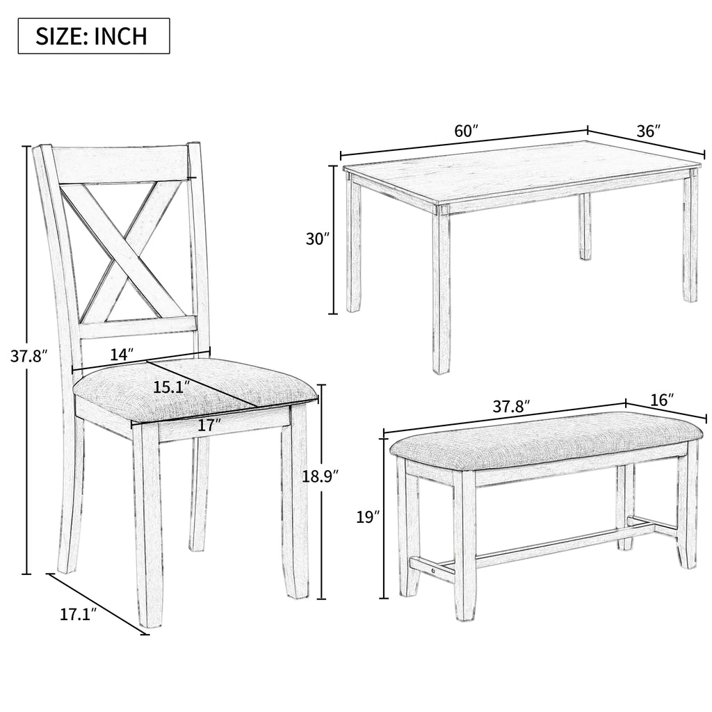 6-Piece Dining Table Set with 4 Upholstered Chairs and Bench Z405