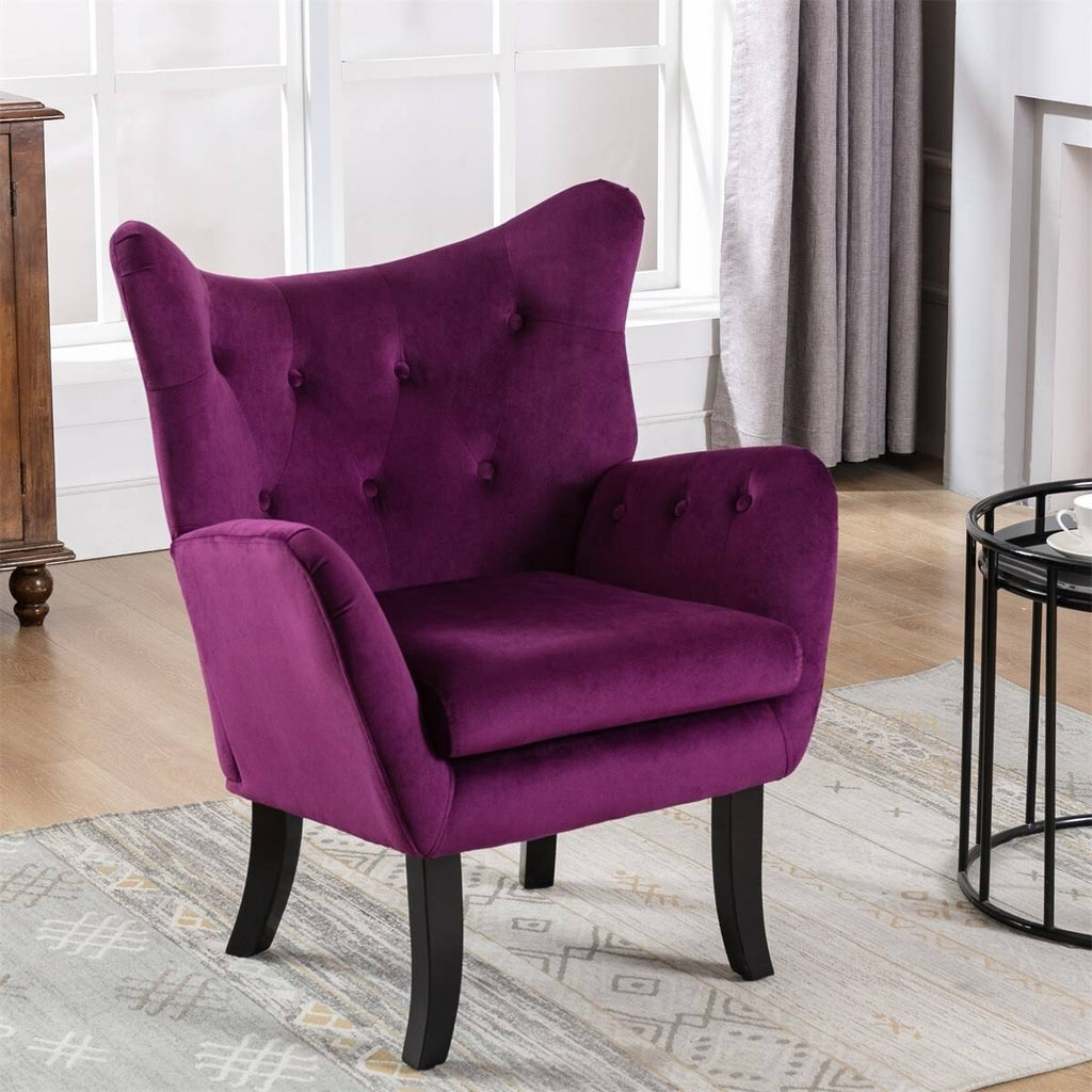 Beige Velvet Tufted Wingback Accent Chair T8705
