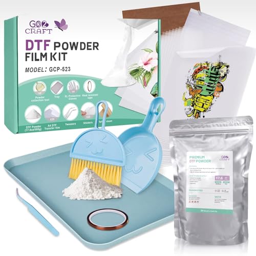 20 Pcs DTF Transfer Film Powder Kit with 17.6 oz White Hot Melt Adhesive Powder X804
