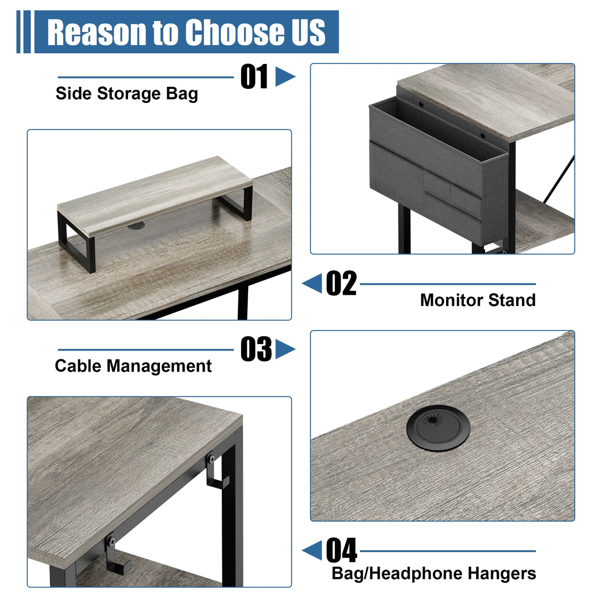 95" Grey Reversible L-Shaped Wood & Metal Computer Desk R30488