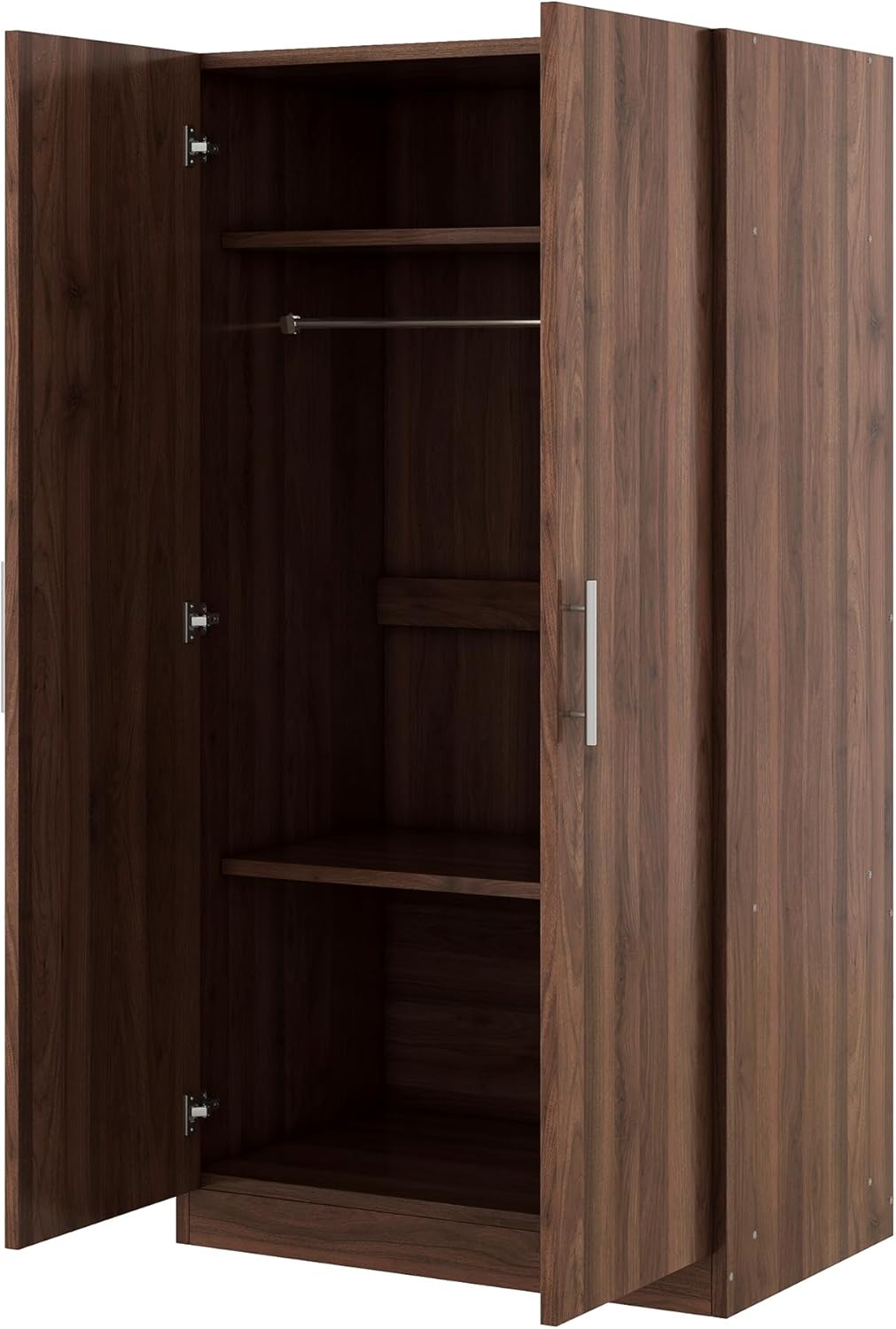 2-Door Wooden Wardrobe Armoire with 3 Adjustable Shelves and Hanging Rod, Brown M412820