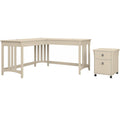 Antique White L-Shaped Writing Desk with Mobile File Cabinet O363375