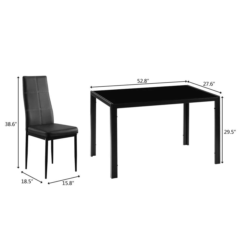 Black 7 Piece Glass Metal Dining Set K92412