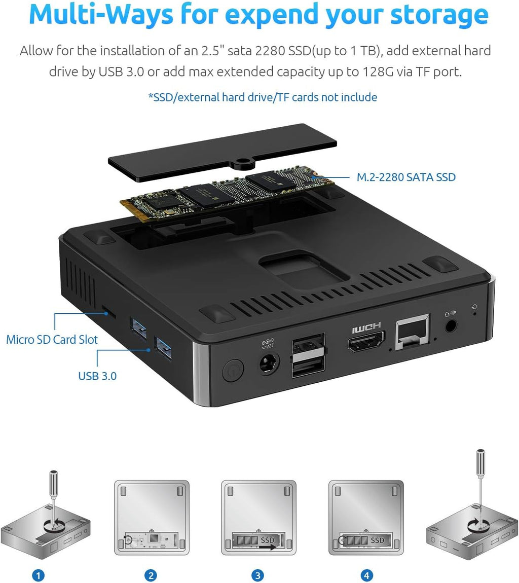 Mini PC N4000 6GB DDR4 64GB eMMC Fanless Dual WiFi HDMI+VGA 4K Dual-Screen BT4.2 USB x4 Y741