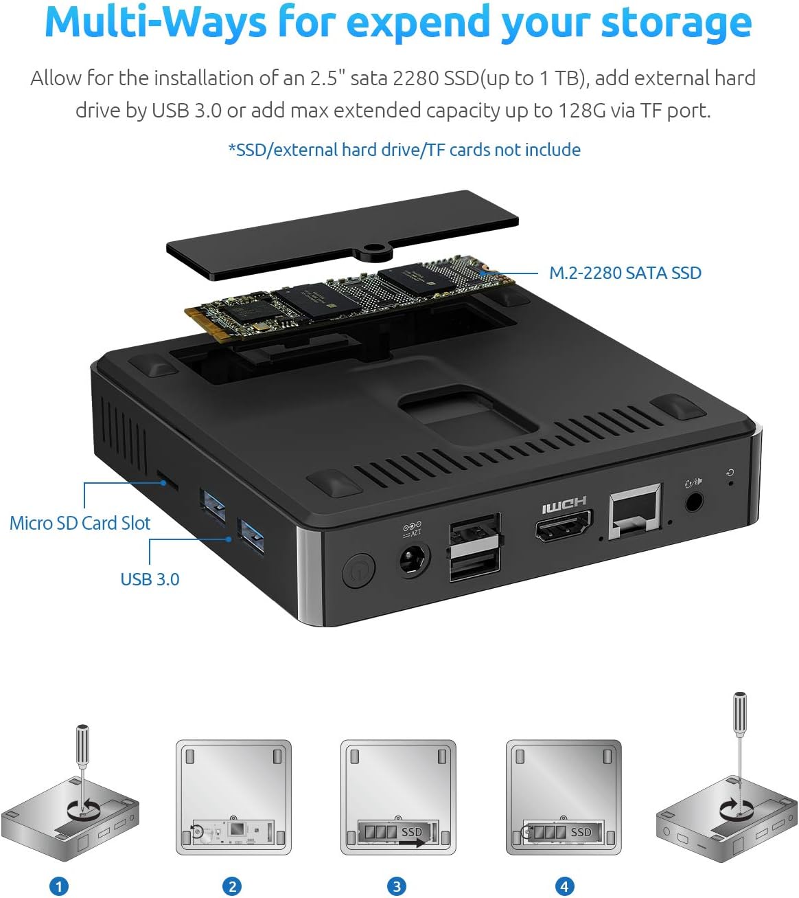 Mini PC N4000 6GB DDR4 64GB eMMC Fanless Dual WiFi HDMI+VGA 4K Dual-Screen BT4.2 USB x4 Y741