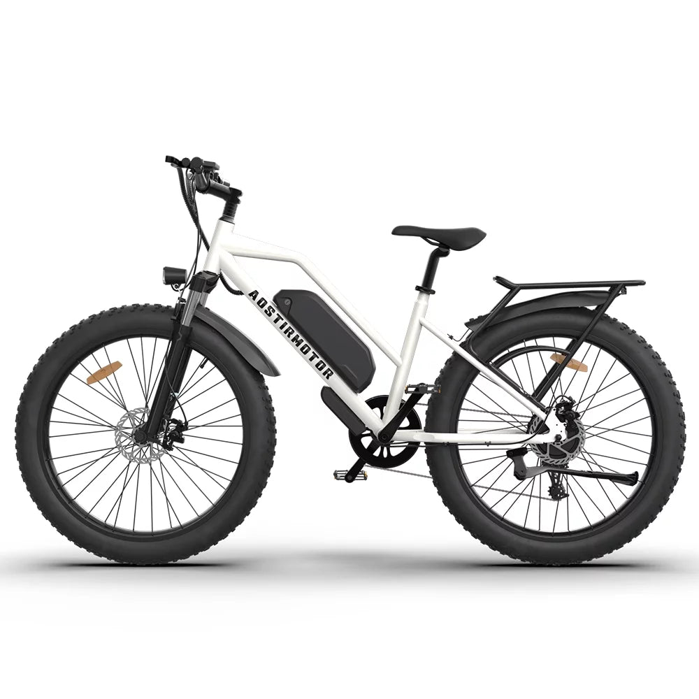 750W Electric Bike Fat Tire 48V 13AH Removable Lithium Battery White P6291