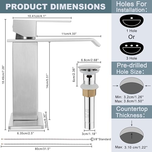 Brushed Nickel Single Handle Waterfall Bathroom Sink Faucet with Pop-up Drain L461