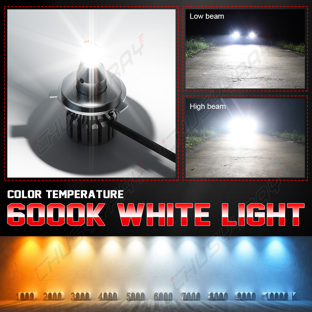 4X H4+H11 LED Headlight High&Low Beam Fog Light Bulb Kit F11775