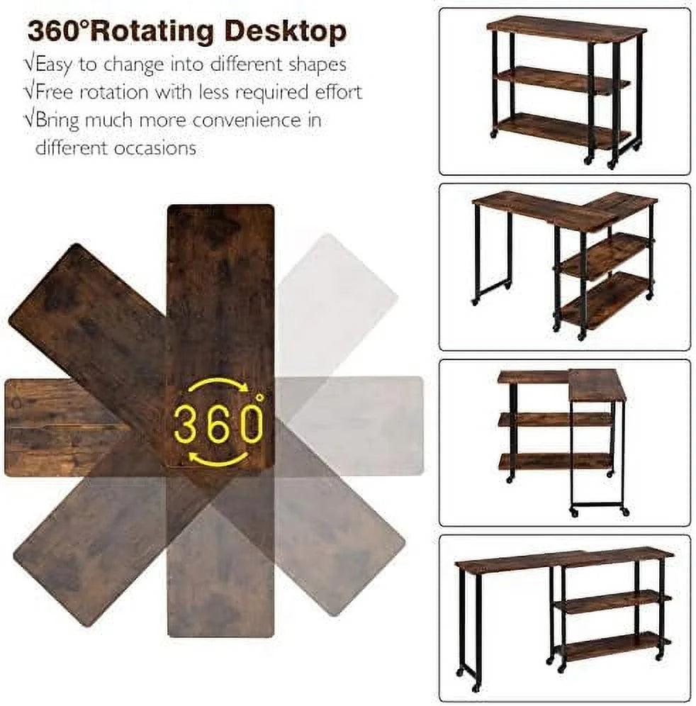 L-Shaped Corner Desk with 2-Tier Mobile End Table V92827