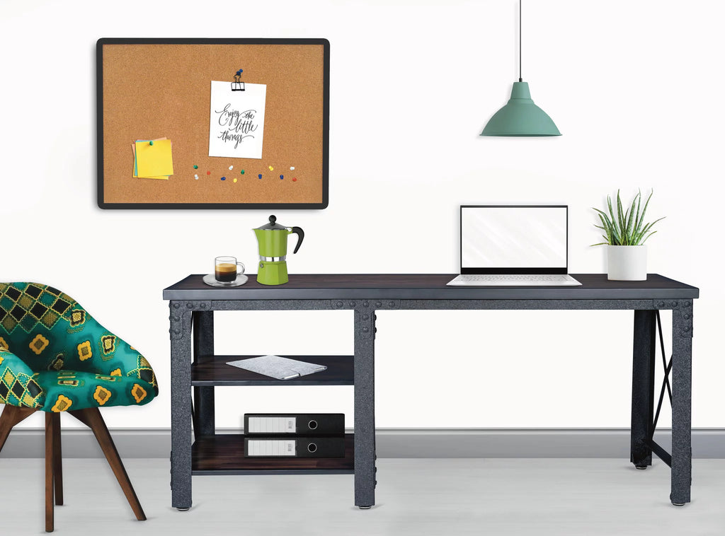 72" Industrial Metal & Wood Desk with Shelves F44385