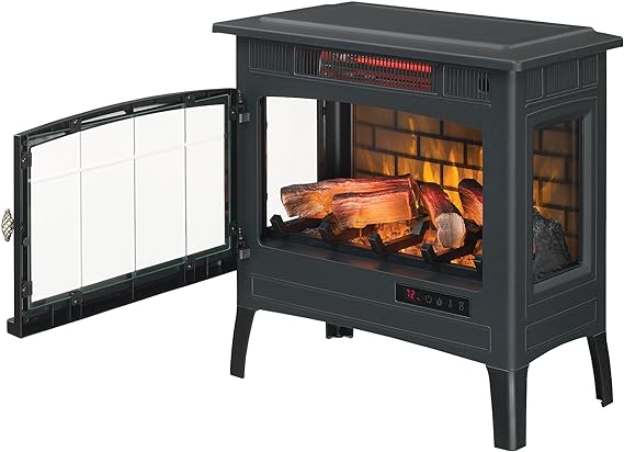 Black Electric Infrared Fireplace Stove with 3D Flame Effect I1193