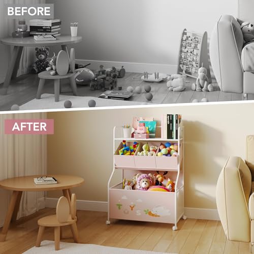 White 3-Tier Toy Storage Organizer with Wheels F61697