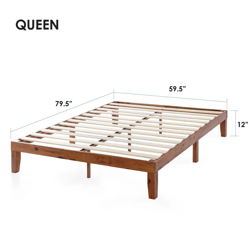 12" Solid Wood Platform Bed with Wooden Slats, Queen, Cherry F41928
