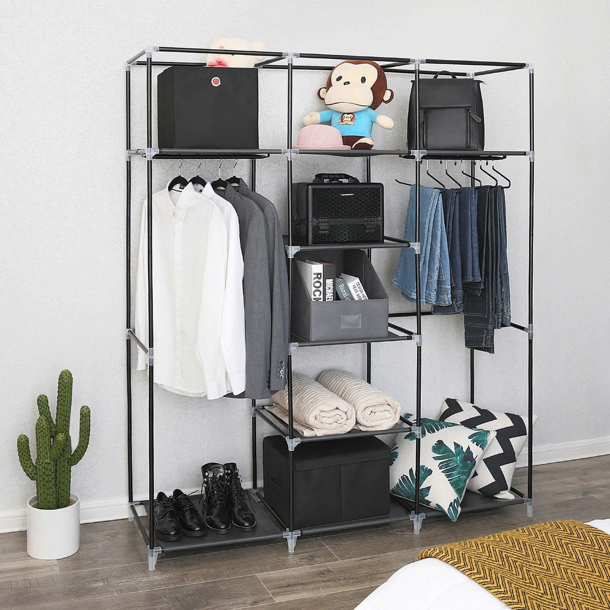 69'' Black Portable Closet Wardrobe with Metal Shelves P234