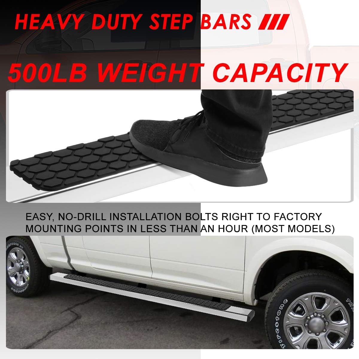 Polished Chrome Stainless Steel Nerf Bar Running Boards H817