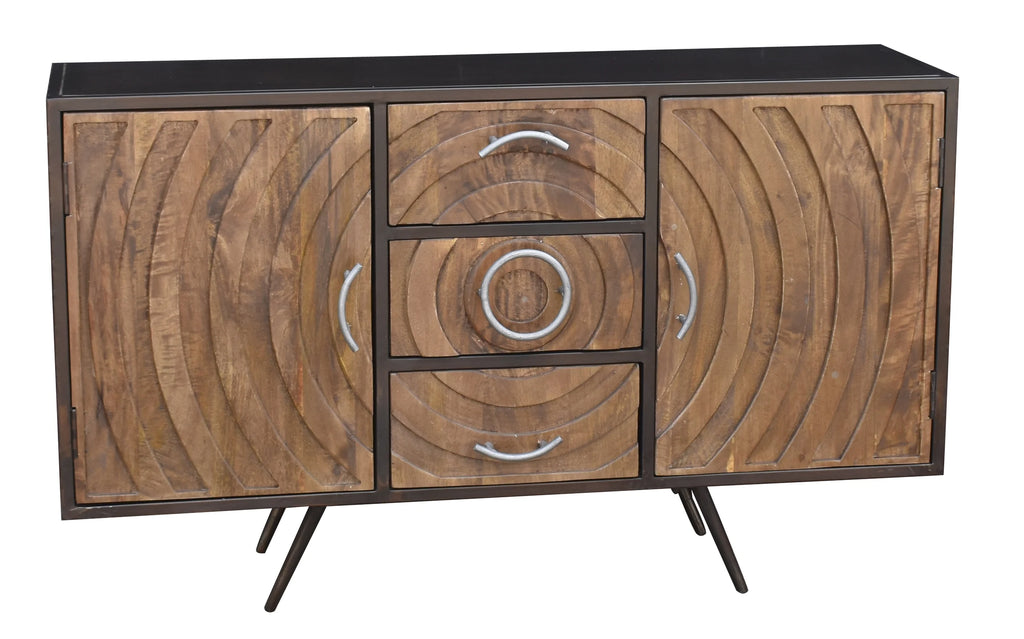 Recycled Mango Wood and Metal Buffet with 3 Drawers and 2 Doors I8054