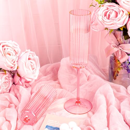 36 Pack 6oz Pink Plastic Champagne Flutes X81198