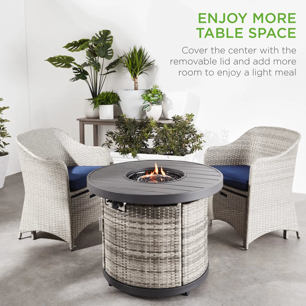 32in Round Gas Fire Pit Table Brown S285