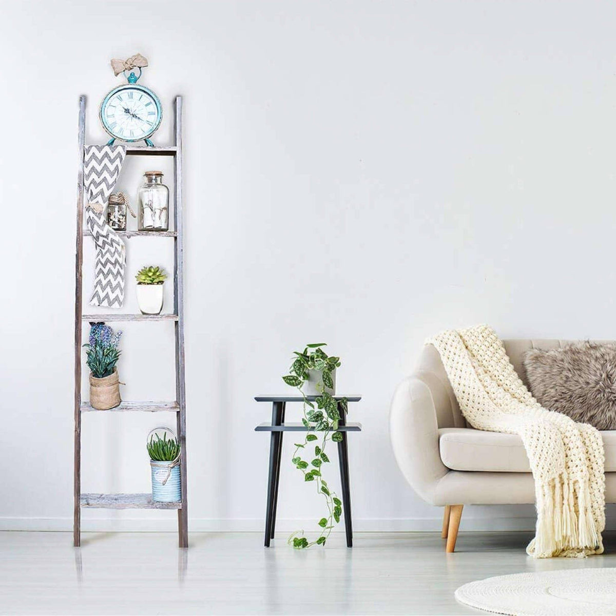 Turquoise 5 Foot Decorative Bookcase Ladder C96534