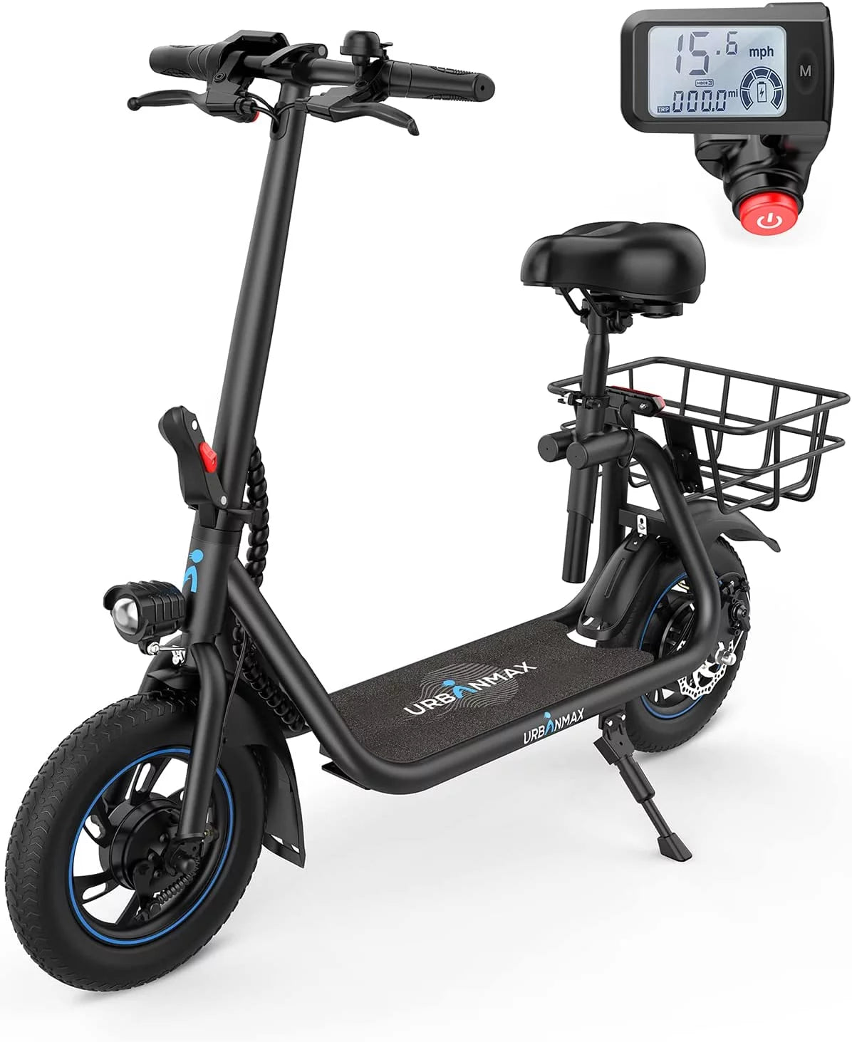 Electric Scooter with Seat, 450W Motor, 22 Miles Range, Folding, Black G7384