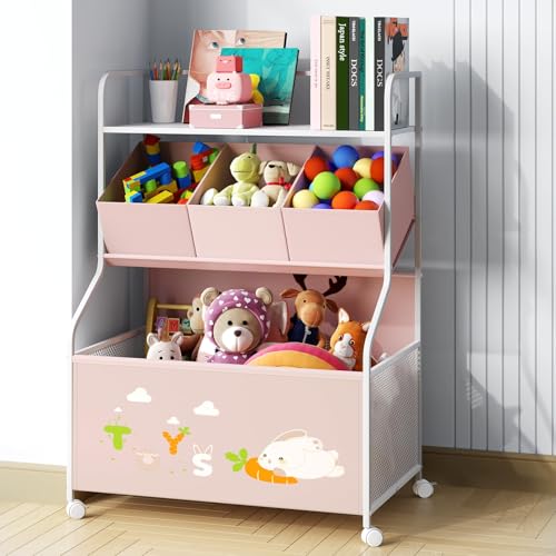 White 3-Tier Toy Storage Organizer with Wheels F61697