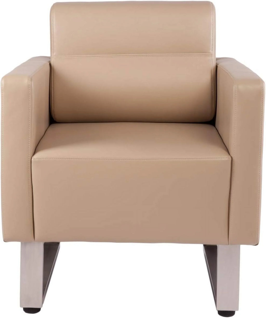 Beige PU Leather Office Guest Chair with Cushion K2199