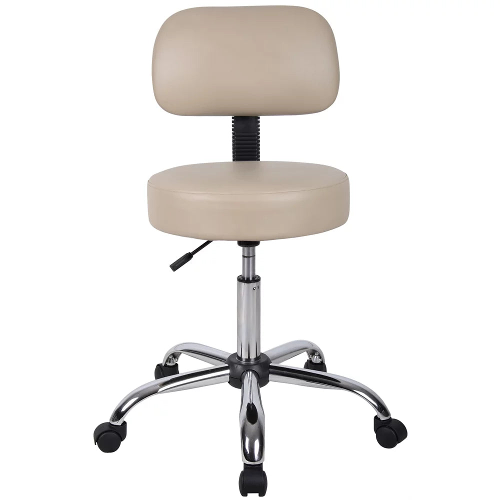 Beige Adjustable Rolling Stool with Back J70291