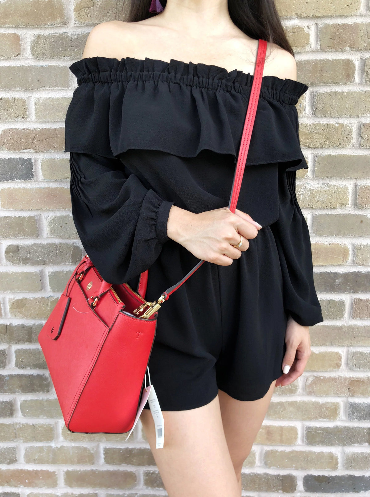 Small Double Zip Tote Satchel Crossbody Bag Poppy Orange Red X92151