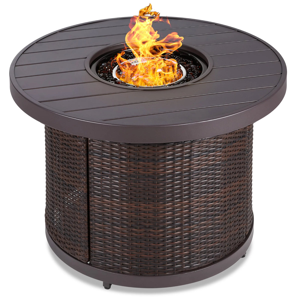 32in Round Gas Fire Pit Table Brown S285