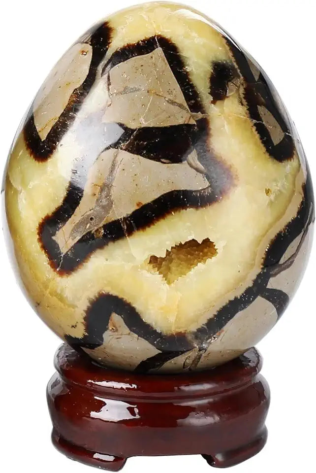 Polished Septarian Geode Egg Healing Crystal Stone with Stand 1.3-1.7 Pound X3550