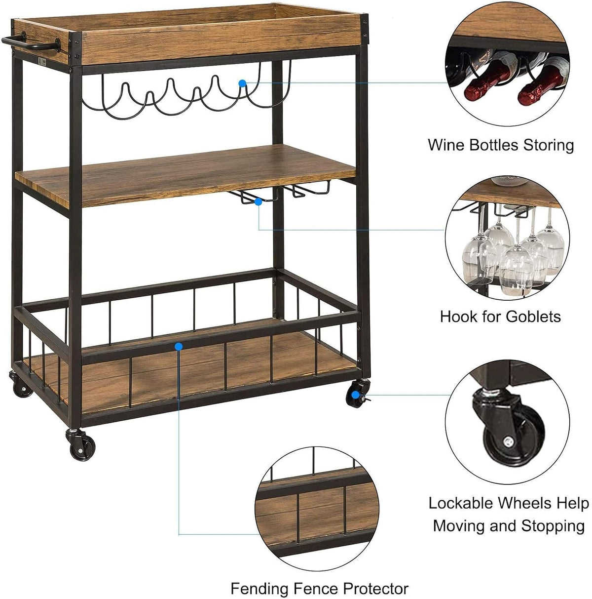 Bar Cart with 3-Tier Storage Shelves B346043