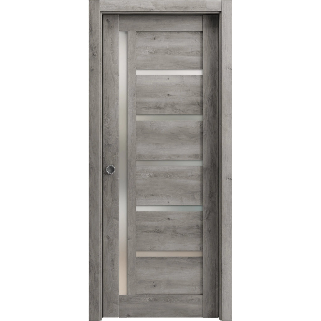 Sliding French Pocket Door 18 x 80 inches with Frosted Glass Solid Wood Interior Door D513701
