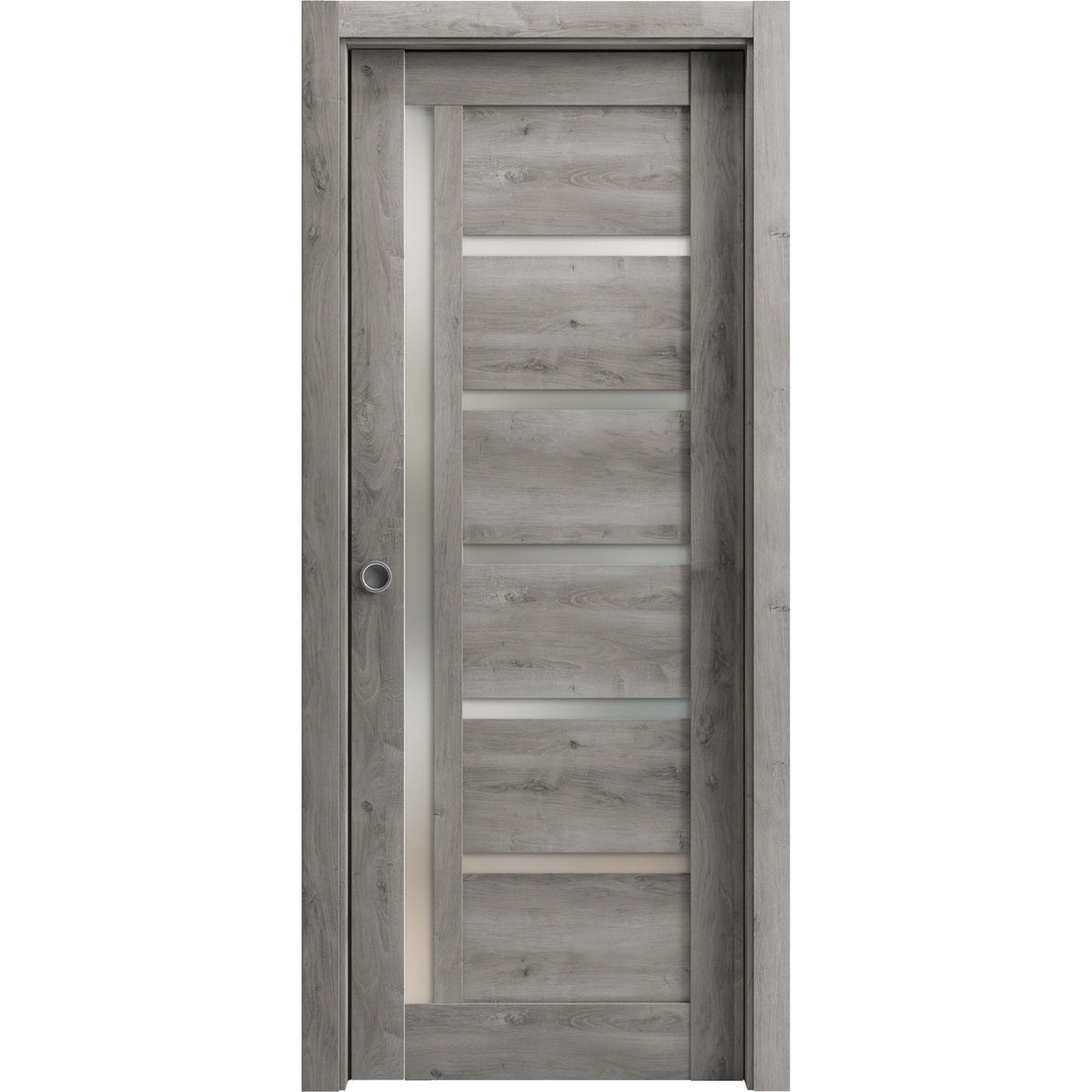 Sliding French Pocket Door 18 x 80 inches with Frosted Glass Solid Wood Interior Door D513701
