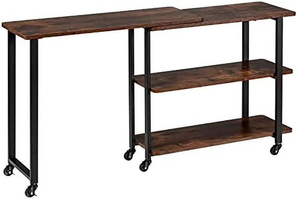 L-Shaped Corner Desk with 2-Tier Mobile End Table V92827