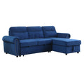 Blue Velvet Reversible Sleeper Sectional Sofa Chaise Q309044