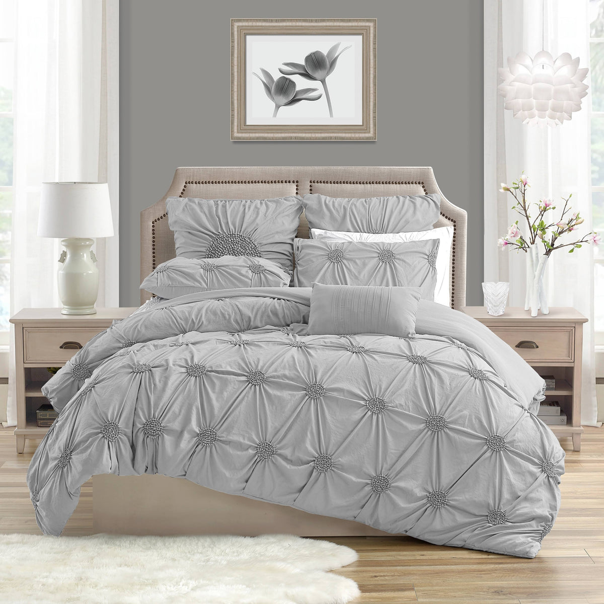 Pale Blue Ruched Duvet Cover Set Full/Queen Q2206