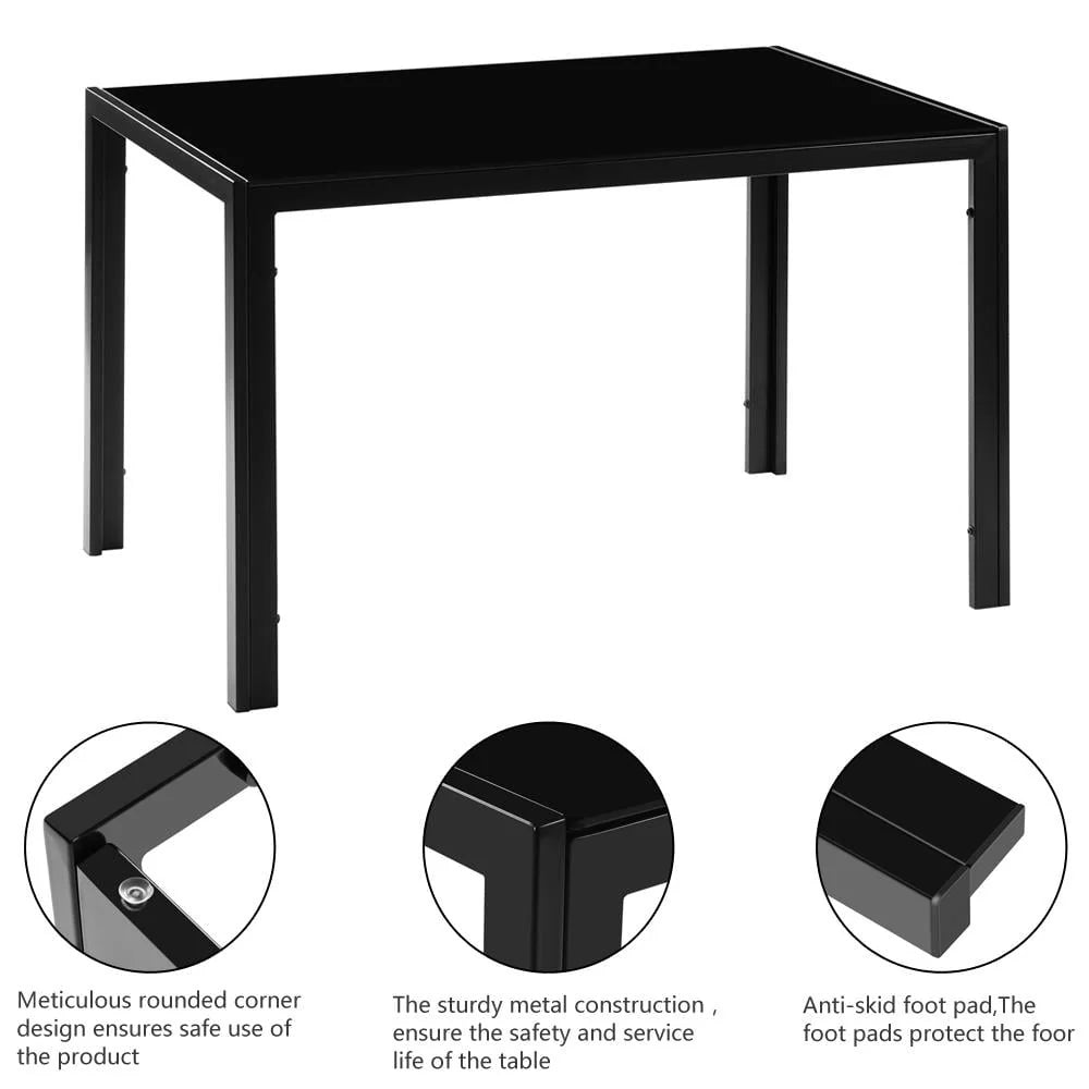 Black 7 Piece Glass Metal Dining Set K92412