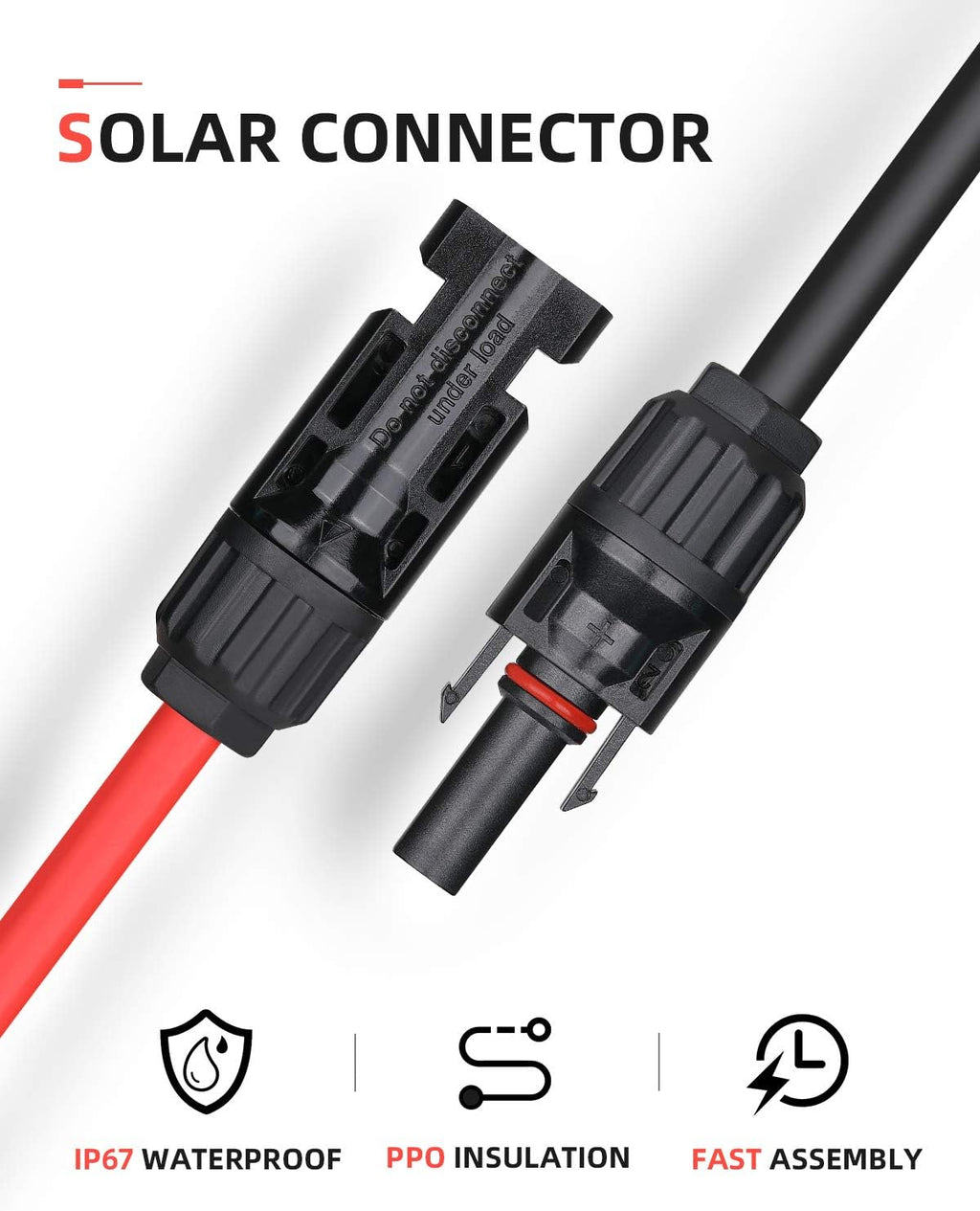 30 Feet 10AWG Solar Extension Cable with Connectors N9037