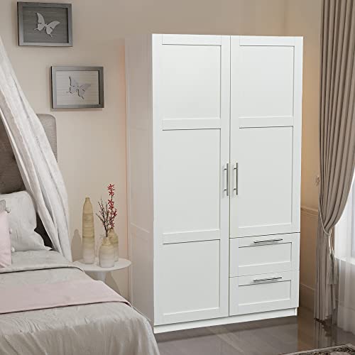 White Tall Kitchen Pantry Cabinet with 2 Doors and 2 Drawers N606