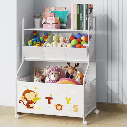 White 3-Tier Toy Storage Organizer with Wheels F61697