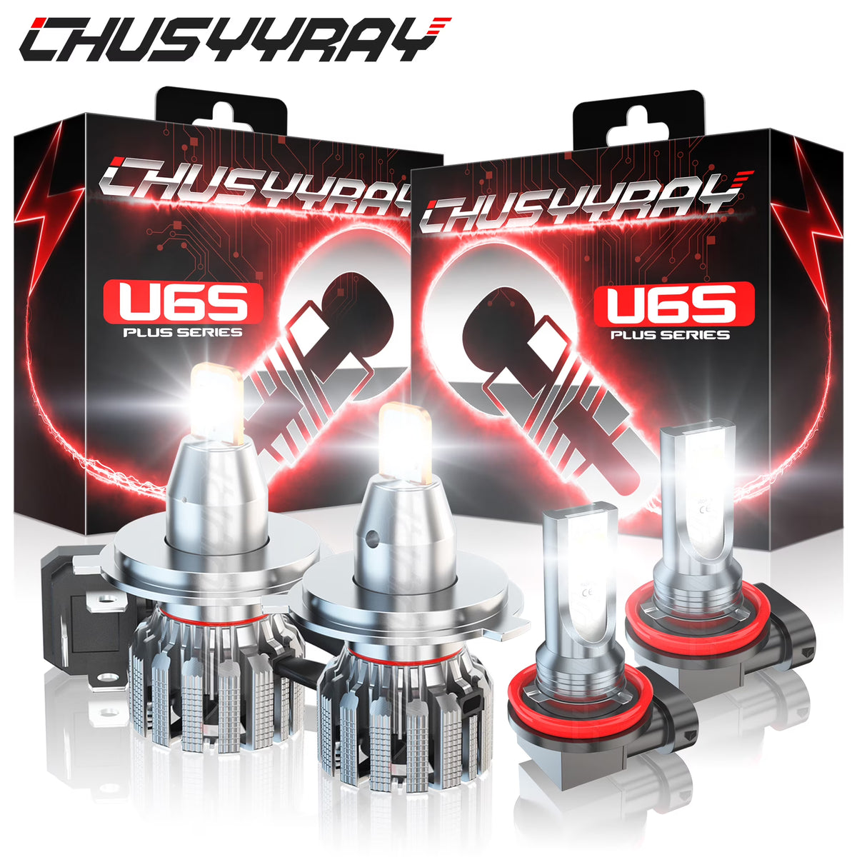 4X H4+H11 LED Headlight High&Low Beam Fog Light Bulb Kit F11775