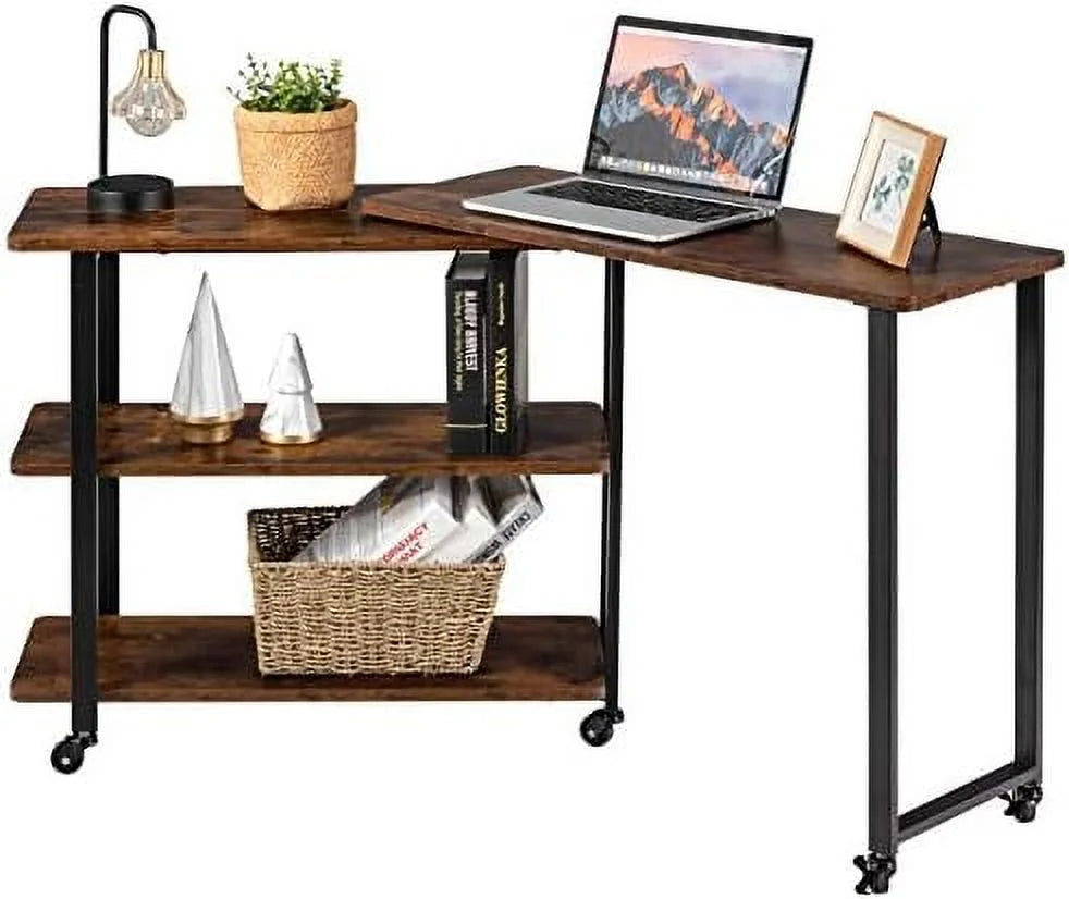 L-Shaped Corner Desk with 2-Tier Mobile End Table V92827
