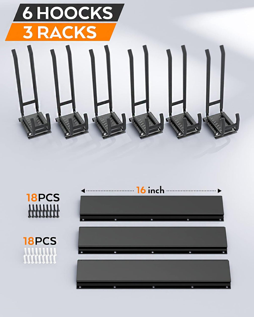 48 Inch Wall Mounted Tool Storage Rack with 6 Adjustable Hooks and 3 Rails Pack of 2 A7961