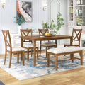 6-Piece Dining Table Set with 4 Upholstered Chairs and Bench Z405