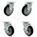 5 inch Black Polyurethane Wheel Swivel Top Plate Caster Set with 2 Brakes B877