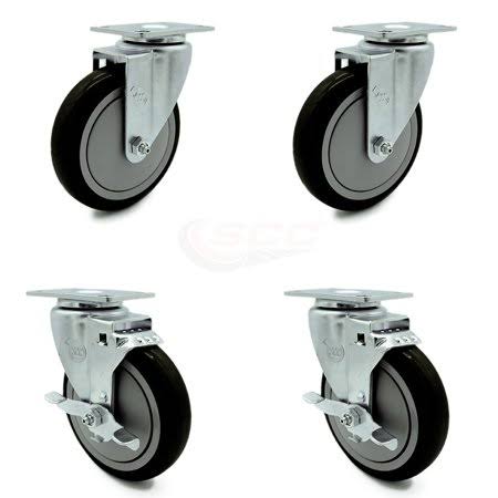 5 inch Black Polyurethane Wheel Swivel Top Plate Caster Set with 2 Brakes B877