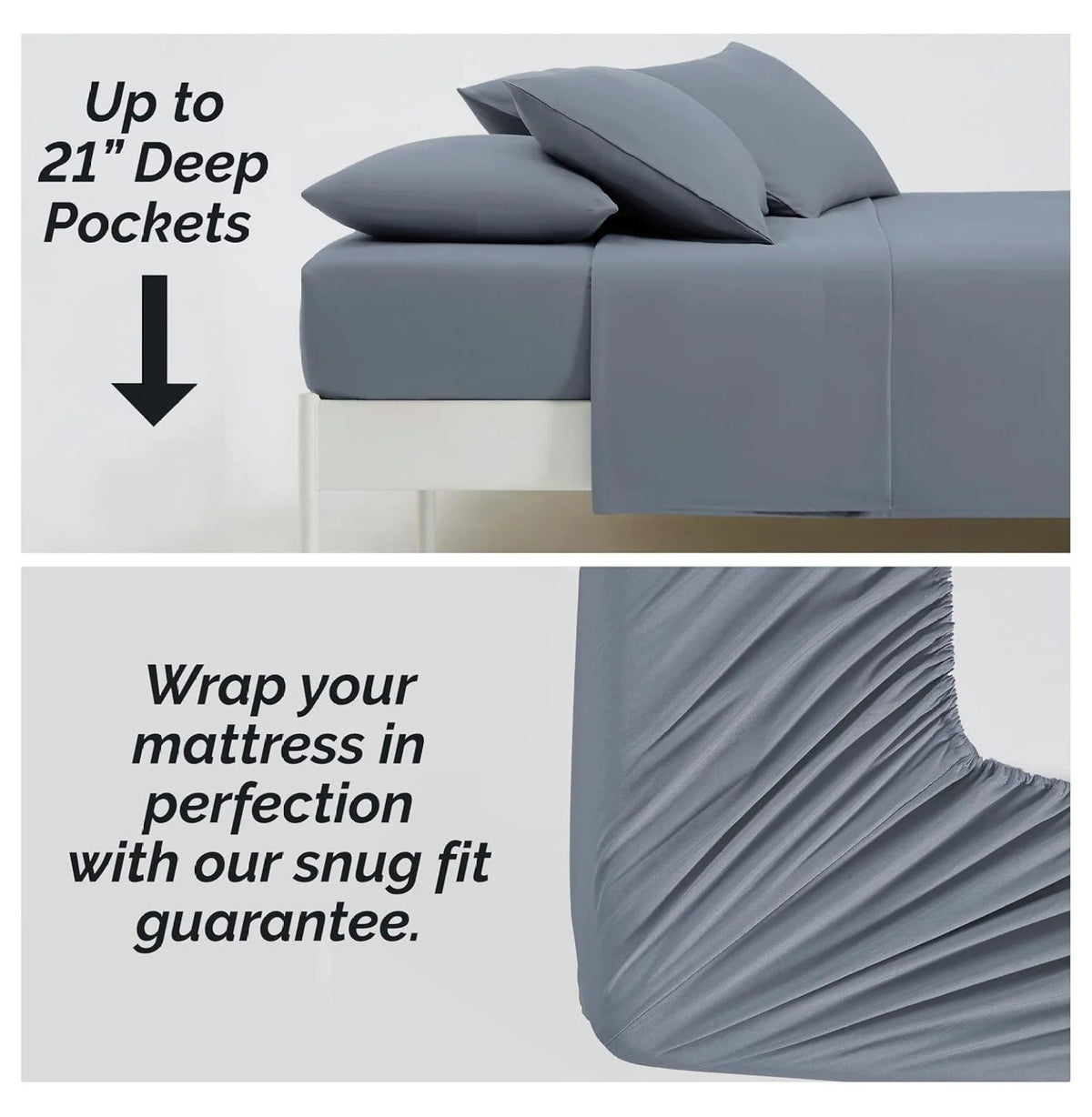 6-Piece King Microfiber Sheet Set with 21" Deep Fitted Sheet, Slate Blue P301599