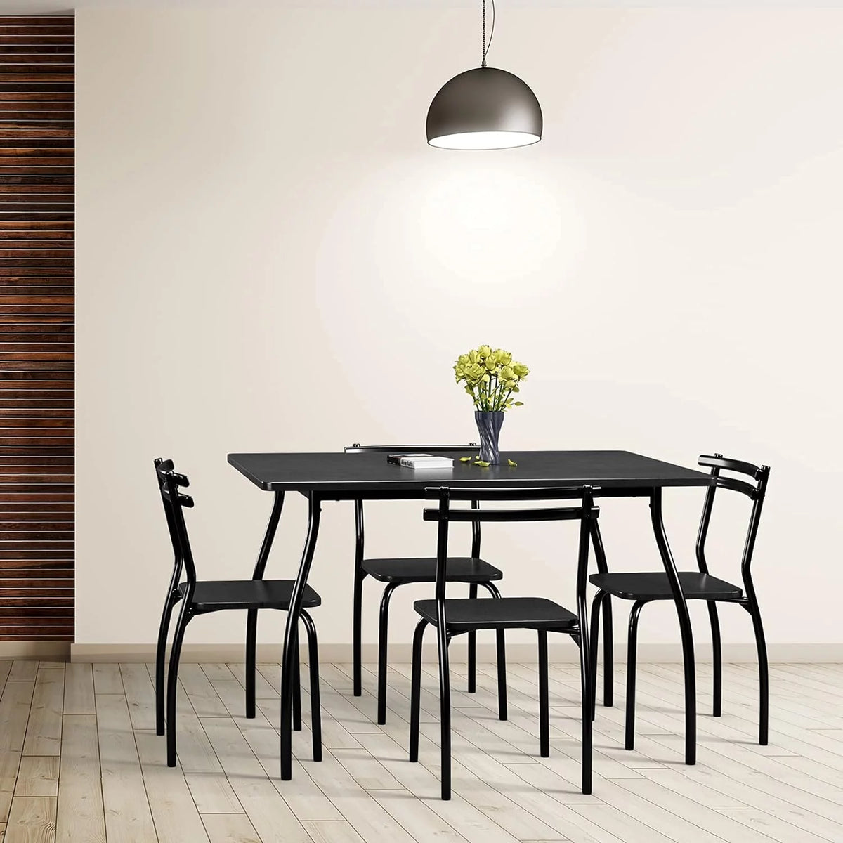 Modern Metal and Wood Rectangular Dining Table Set with 4 Chairs U4216