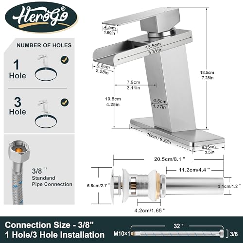 Brushed Nickel Single Handle Waterfall Bathroom Sink Faucet with Pop-up Drain L461